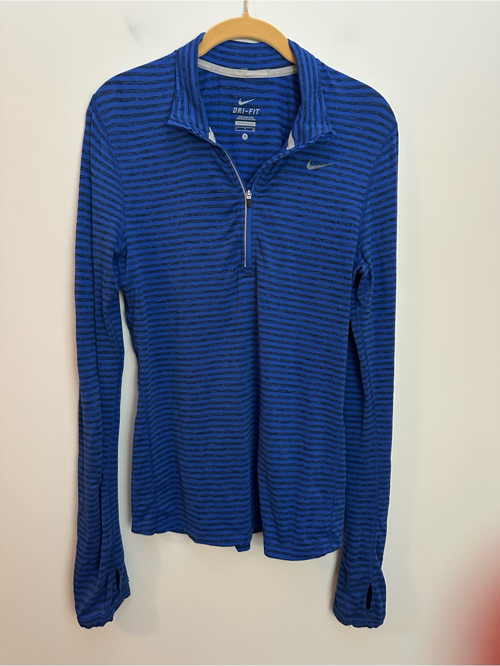 Nike Running Dri-FIT Quarter-Zip Jacket Small Blue Black Stripe